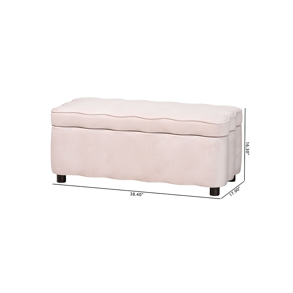 Baxton Studio Paulina Velvet Storage Bench, Scalloped, Light Pink