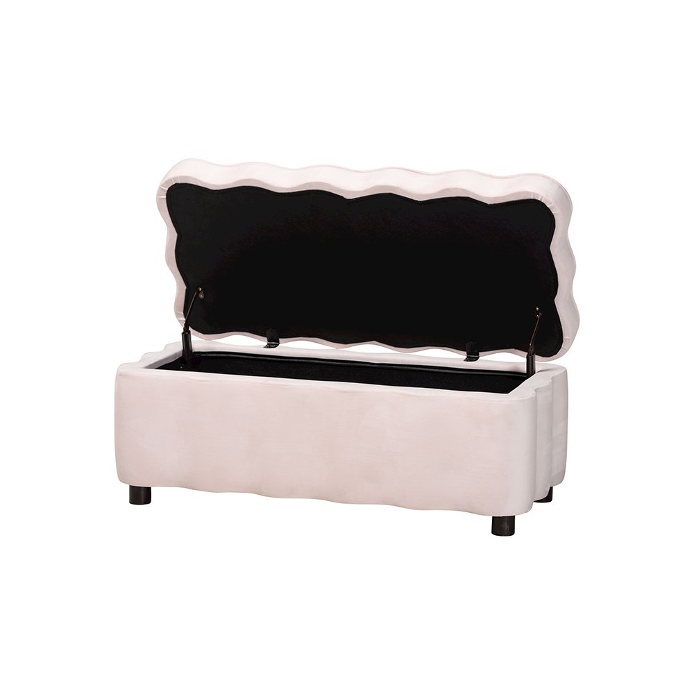 Baxton Studio Paulina Velvet Storage Bench, Scalloped, Light Pink