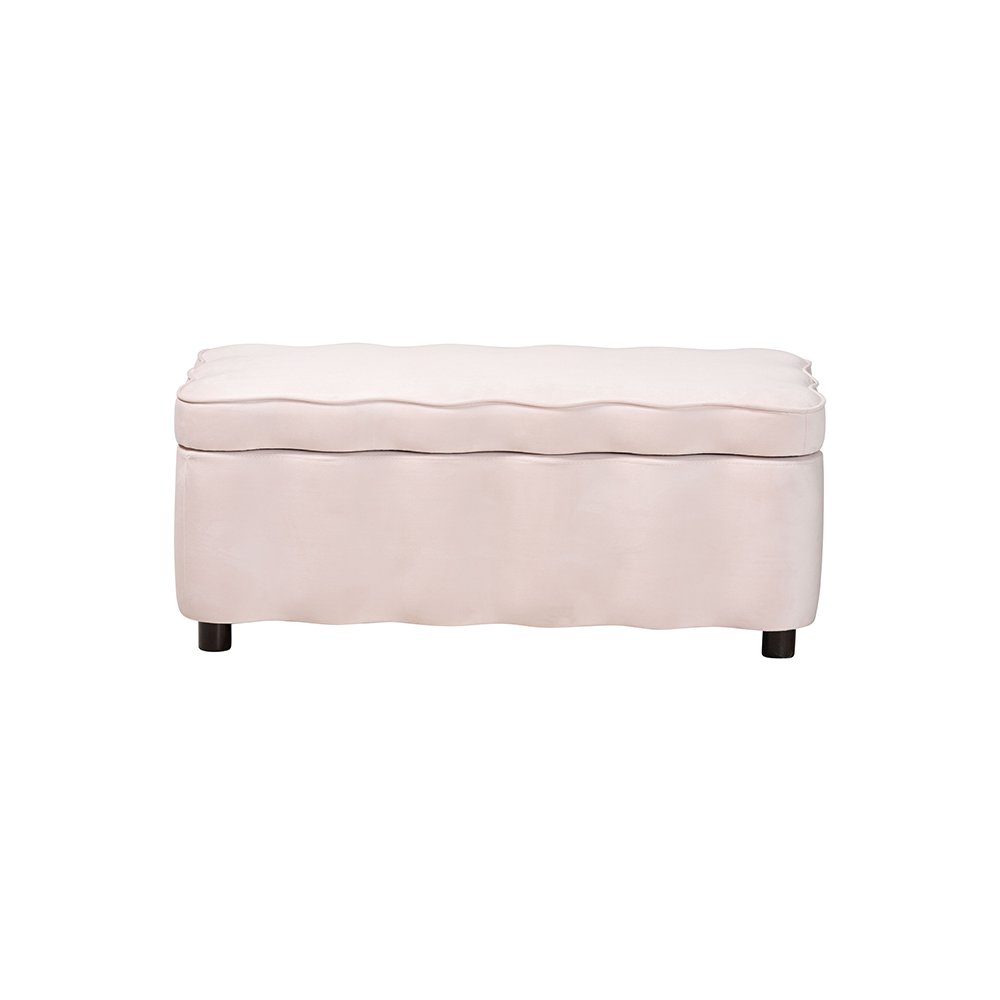 Baxton Studio Paulina Velvet Storage Bench, Scalloped, Light Pink