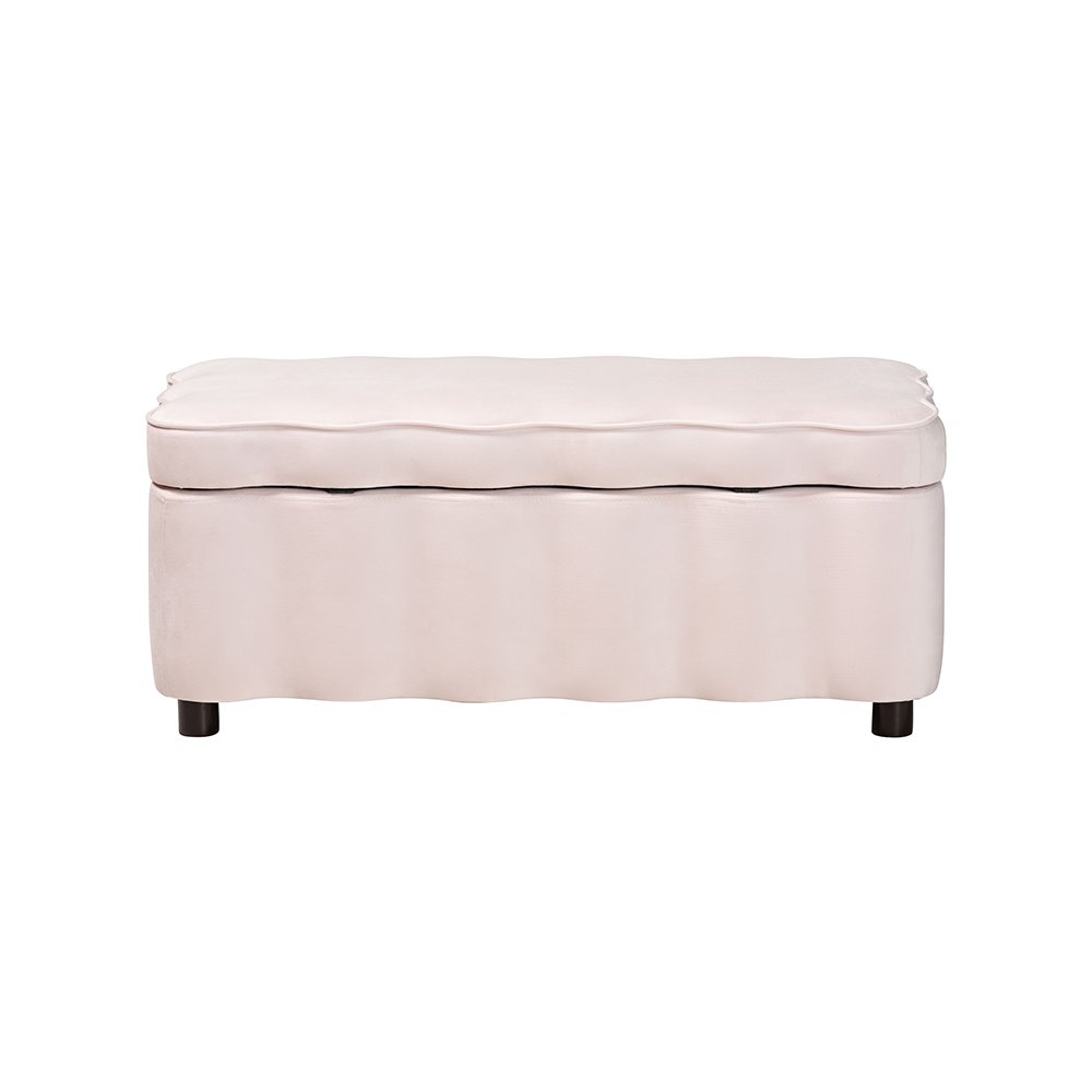 Baxton Studio Paulina Velvet Storage Bench, Scalloped, Light Pink