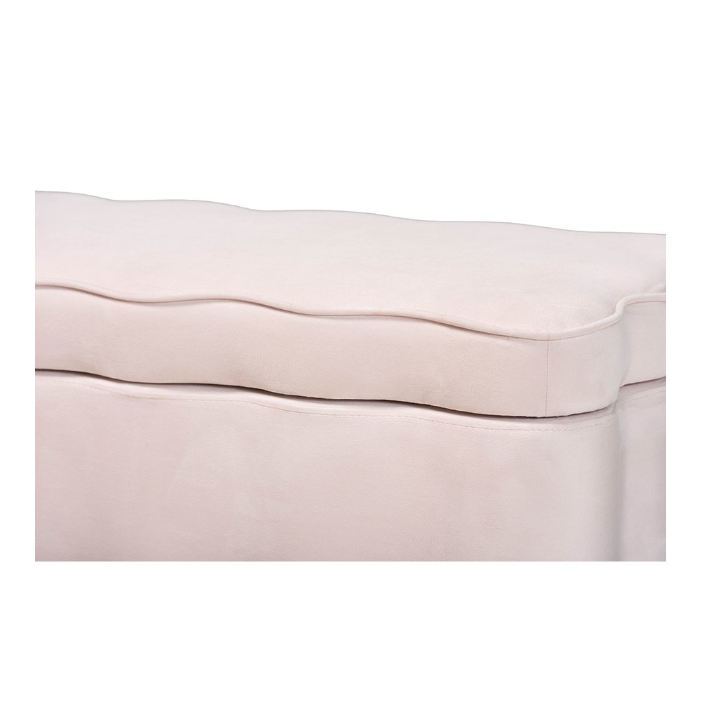 Baxton Studio Paulina Velvet Storage Bench, Scalloped, Light Pink