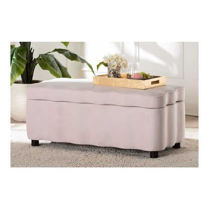 Baxton Studio Paulina Velvet Storage Bench, Scalloped, Light Pink