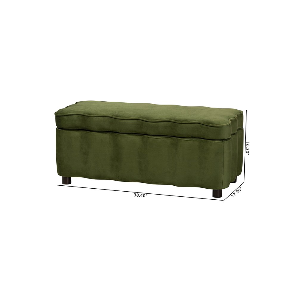 Baxton Studio Paulina Velvet Storage Bench, Scalloped, Moss Green