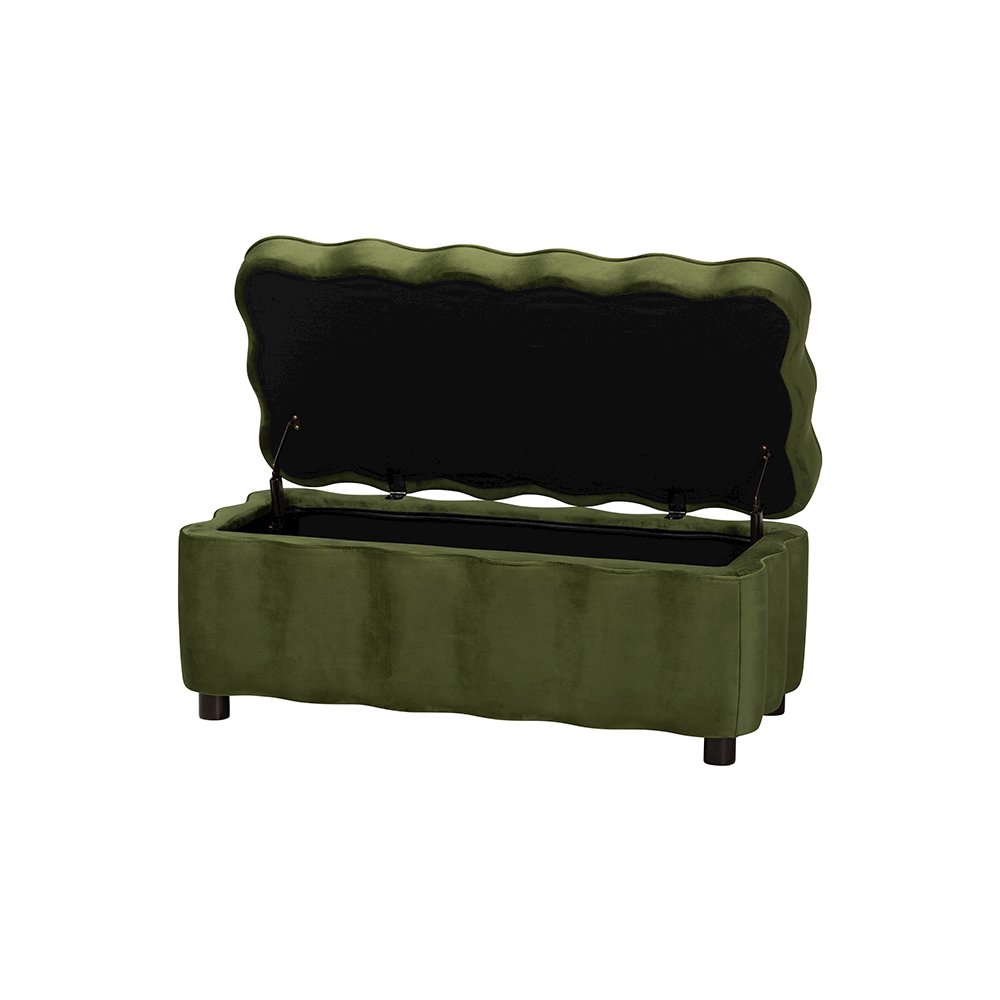 Baxton Studio Paulina Velvet Storage Bench, Scalloped, Moss Green