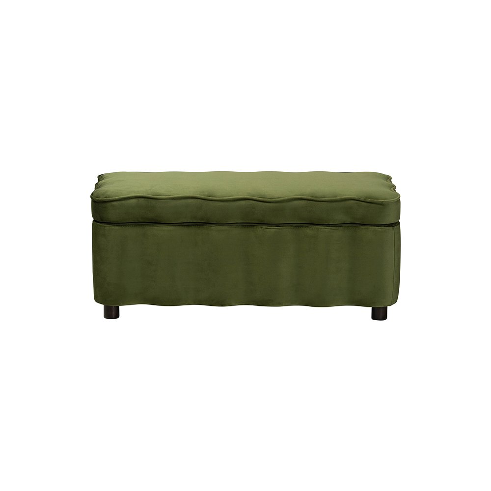 Baxton Studio Paulina Velvet Storage Bench, Scalloped, Moss Green