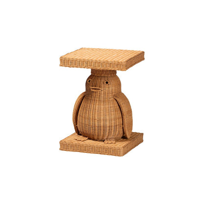 Pembroke Penguin Rattan End Table, Handwoven Sculptural Accent Table