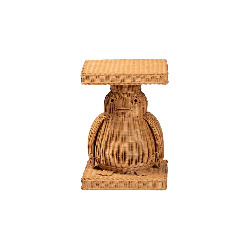 Pembroke Penguin Rattan End Table, Handwoven Sculptural Accent Table