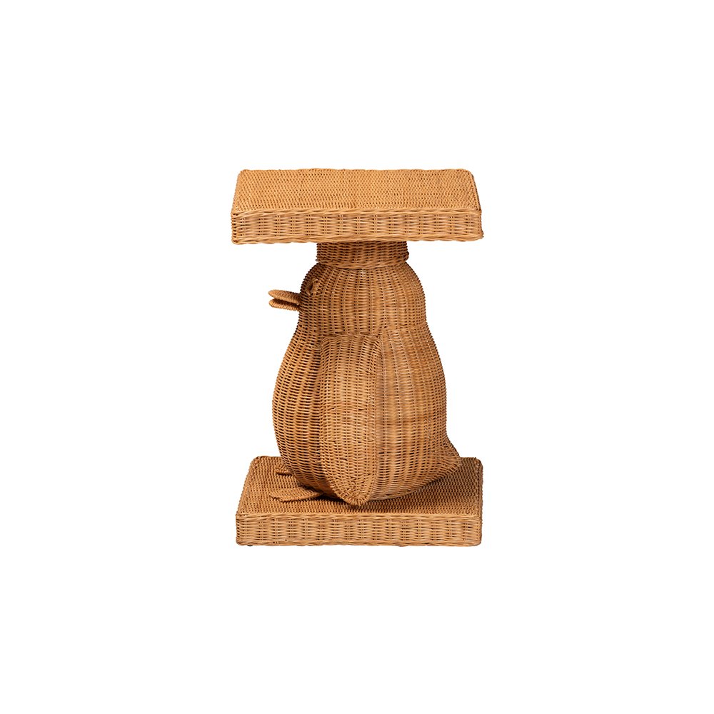 Pembroke Penguin Rattan End Table, Handwoven Sculptural Accent Table