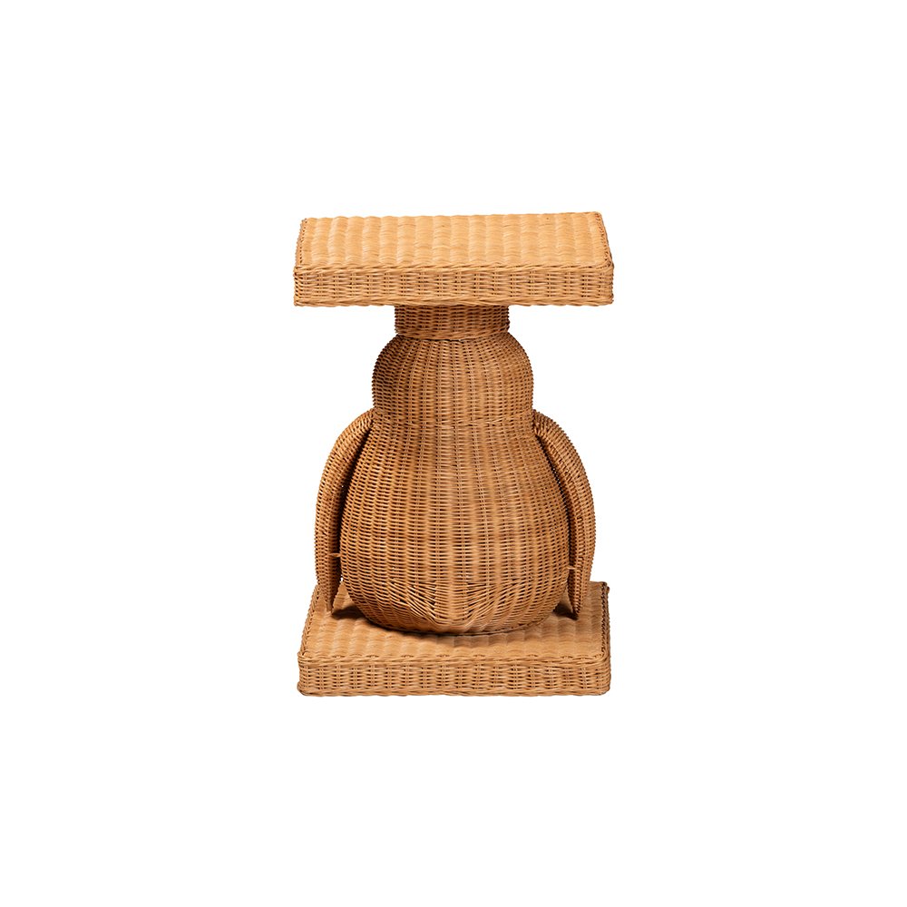 Pembroke Penguin Rattan End Table, Handwoven Sculptural Accent Table