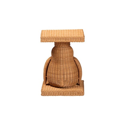 Pembroke Penguin Rattan End Table, Handwoven Sculptural Accent Table