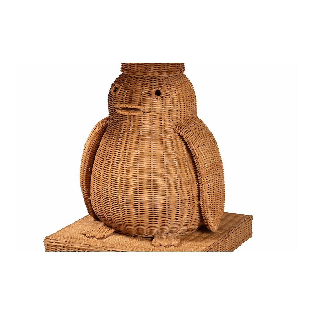 Pembroke Penguin Rattan End Table, Handwoven Sculptural Accent Table