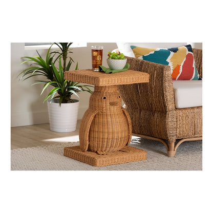 Pembroke Penguin Rattan End Table, Handwoven Sculptural Accent Table
