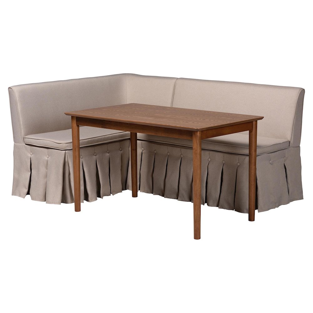 Reuben 3-Pc Upholstered Dining Nook Set - L-Shaped Corner Banquette, Beige