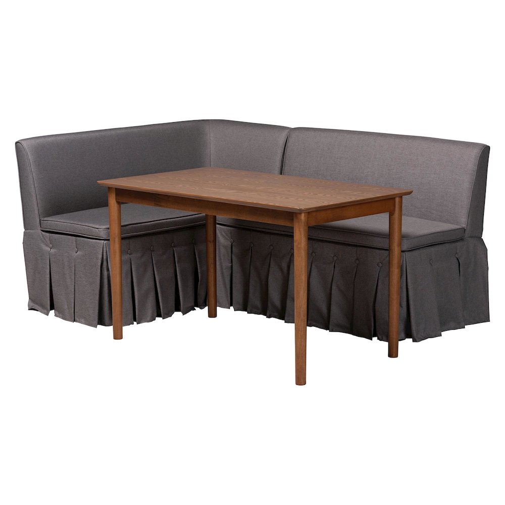 Reuben 3-Pc Upholstered Dining Nook Set - L-Shaped Corner Banquette, Grey