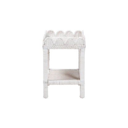 Sumana Rattan Side Table with Scalloped 2-Tier Tray Top, White