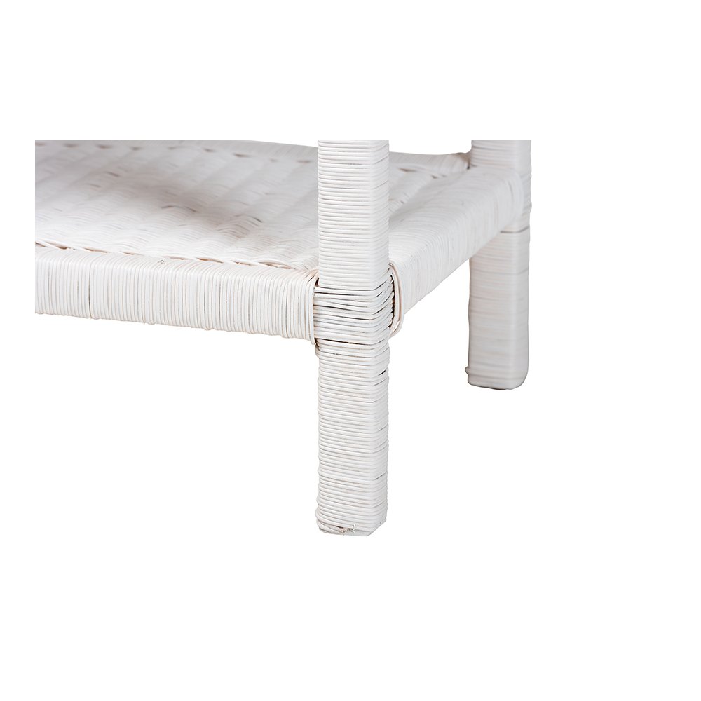 Sumana Rattan Side Table with Scalloped 2-Tier Tray Top, White