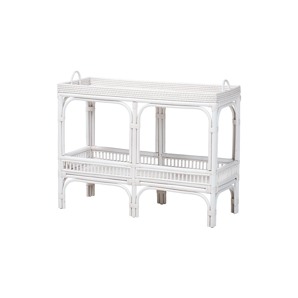 Lombok Rattan Console Table with Raised 2-Tier Tray Top, White