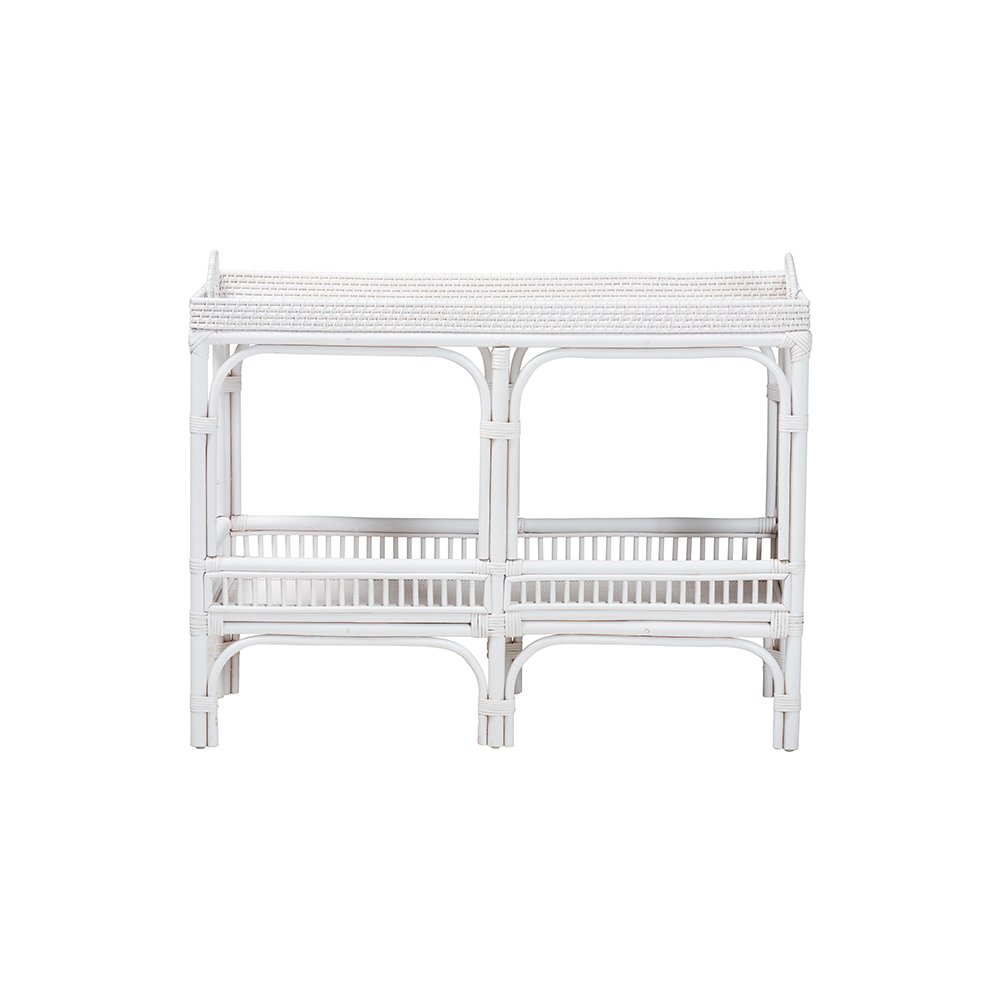 Lombok Rattan Console Table with Raised 2-Tier Tray Top, White