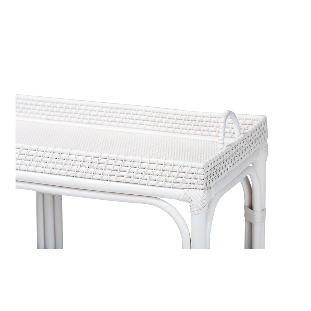 Lombok Rattan Console Table with Raised 2-Tier Tray Top, White