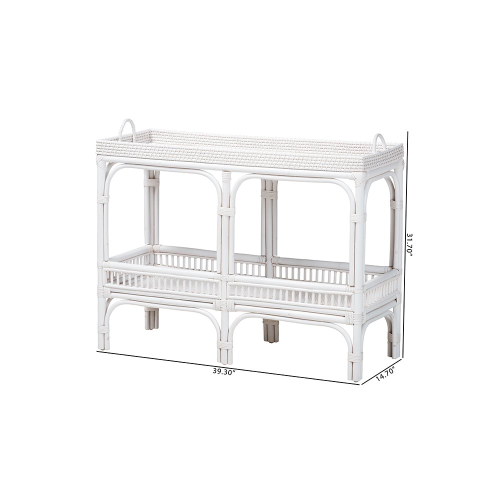 Lombok Rattan Console Table with Raised 2-Tier Tray Top, White