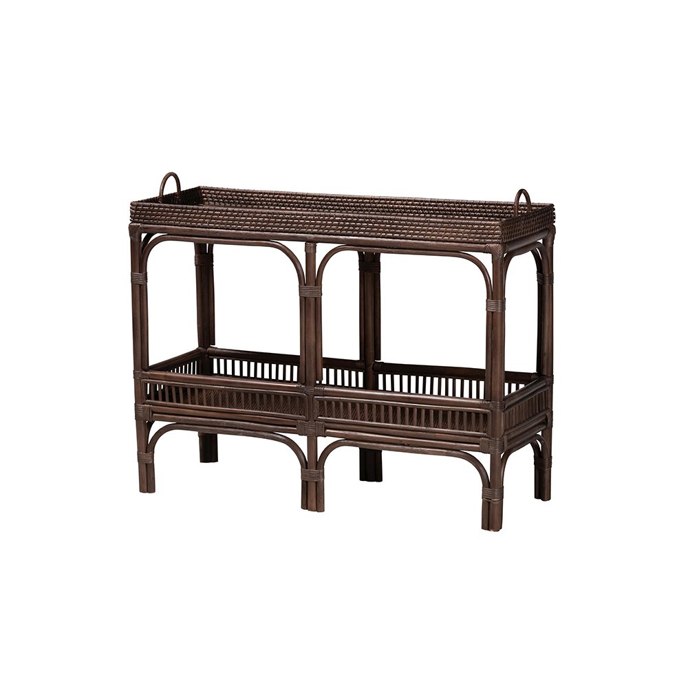 Lombok Rattan Console Table with Raised 2-Tier Tray Top, Espresso
