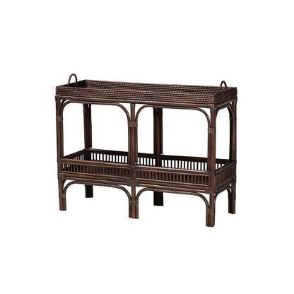 Lombok Rattan Console Table with Raised 2-Tier Tray Top, Espresso
