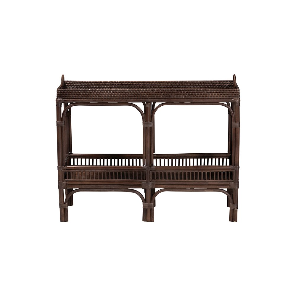 Lombok Rattan Console Table with Raised 2-Tier Tray Top, Espresso