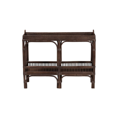Lombok Rattan Console Table with Raised 2-Tier Tray Top, Espresso