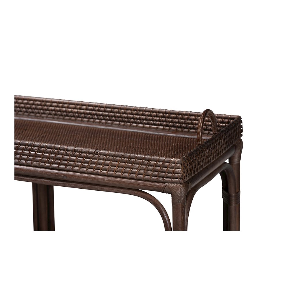 Lombok Rattan Console Table with Raised 2-Tier Tray Top, Espresso