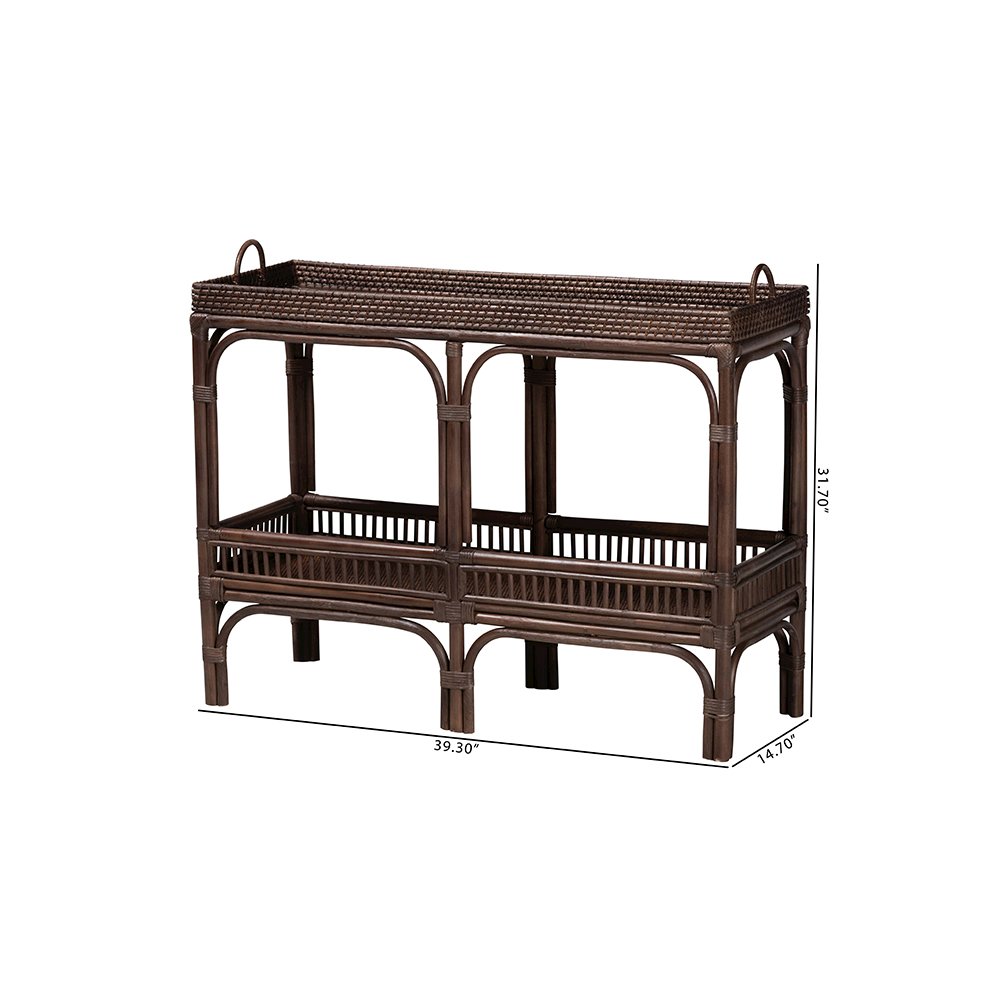 Lombok Rattan Console Table with Raised 2-Tier Tray Top, Espresso