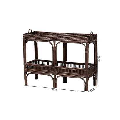 Lombok Rattan Console Table with Raised 2-Tier Tray Top, Espresso