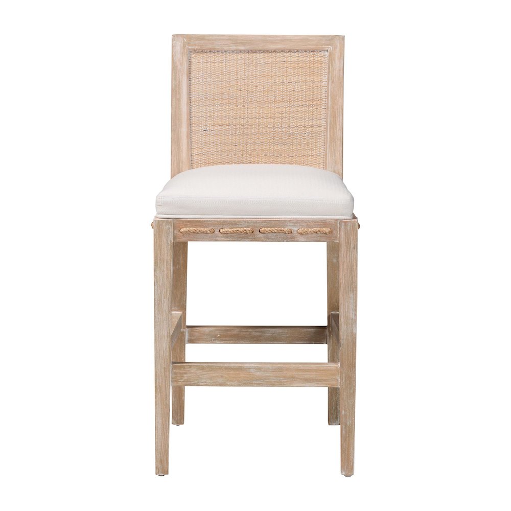 Ashford Whitewash Rattan Counter Stool - Mahogany Frame, Braided Rope Inserts