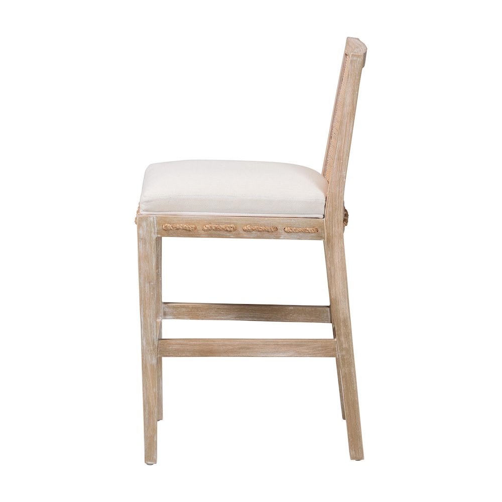 Ashford Whitewash Rattan Counter Stool - Mahogany Frame, Braided Rope Inserts