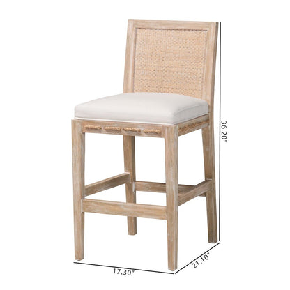 Ashford Whitewash Rattan Counter Stool - Mahogany Frame, Braided Rope Inserts
