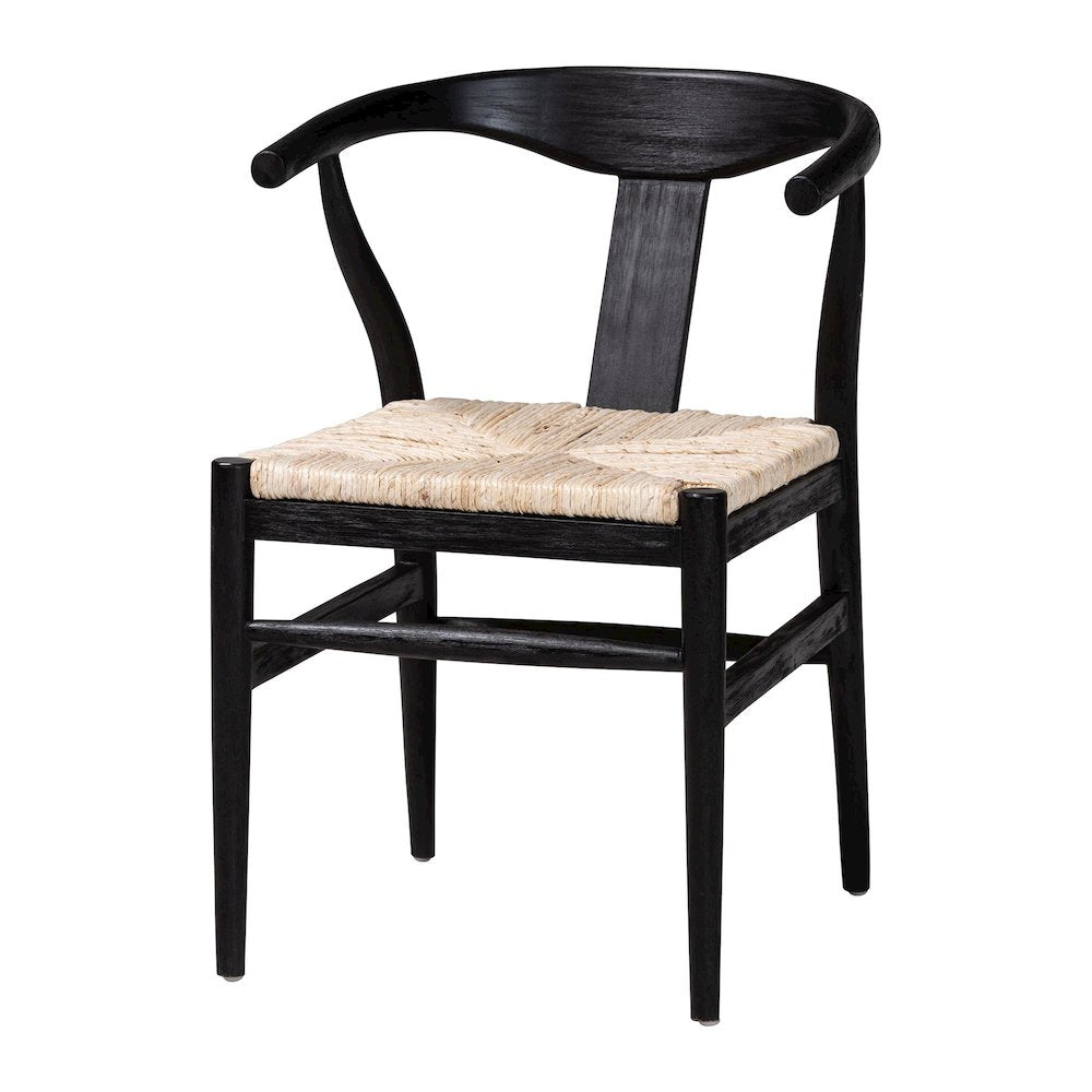 Fika Wishbone Dining Chair - Seagrass Seat, Mahogany Frame, Black