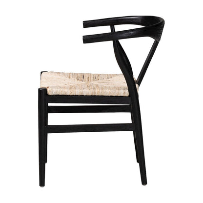 Fika Wishbone Dining Chair - Seagrass Seat, Mahogany Frame, Black