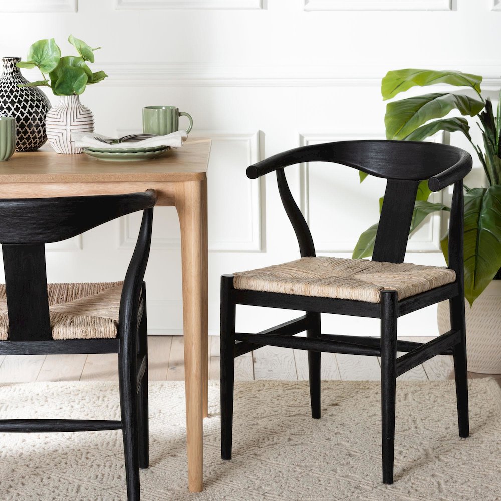 Fika Wishbone Dining Chair - Seagrass Seat, Mahogany Frame, Black