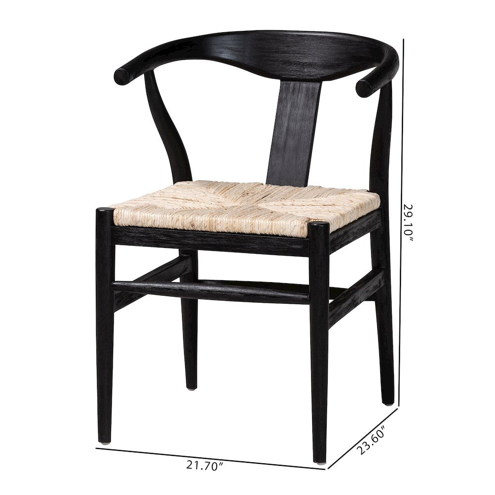 Fika Wishbone Dining Chair - Seagrass Seat, Mahogany Frame, Black