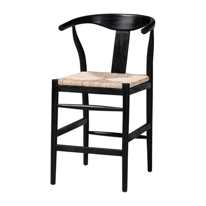 Fika Wishbone Counter Stool - Seagrass Seat, Mahogany Frame, Black