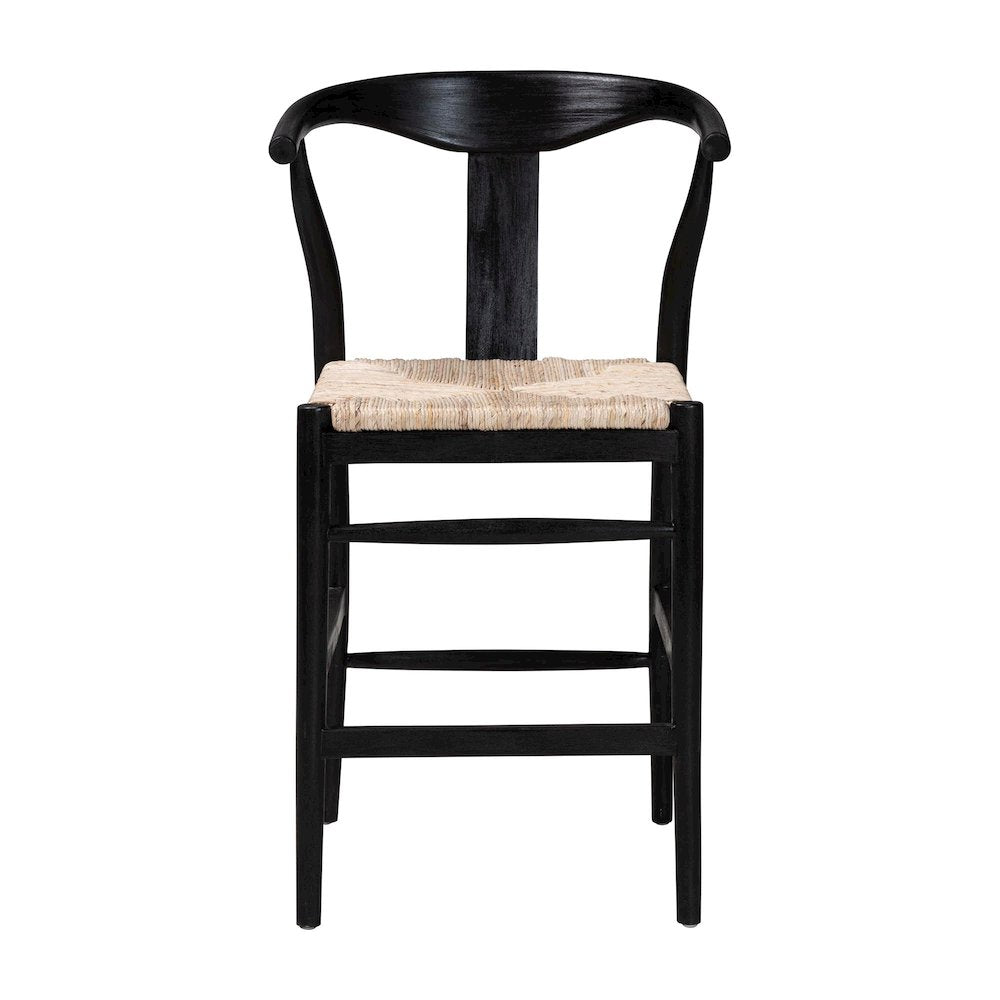 Fika Wishbone Counter Stool - Seagrass Seat, Mahogany Frame, Black