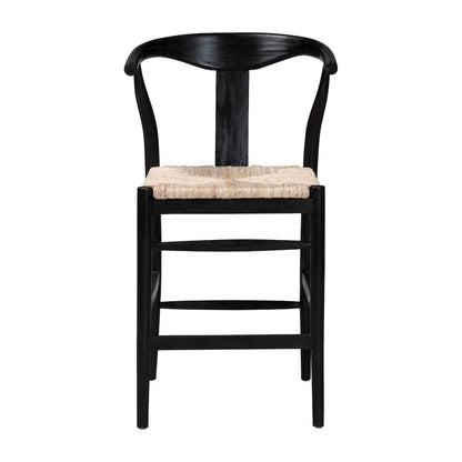 Fika Wishbone Counter Stool - Seagrass Seat, Mahogany Frame, Black