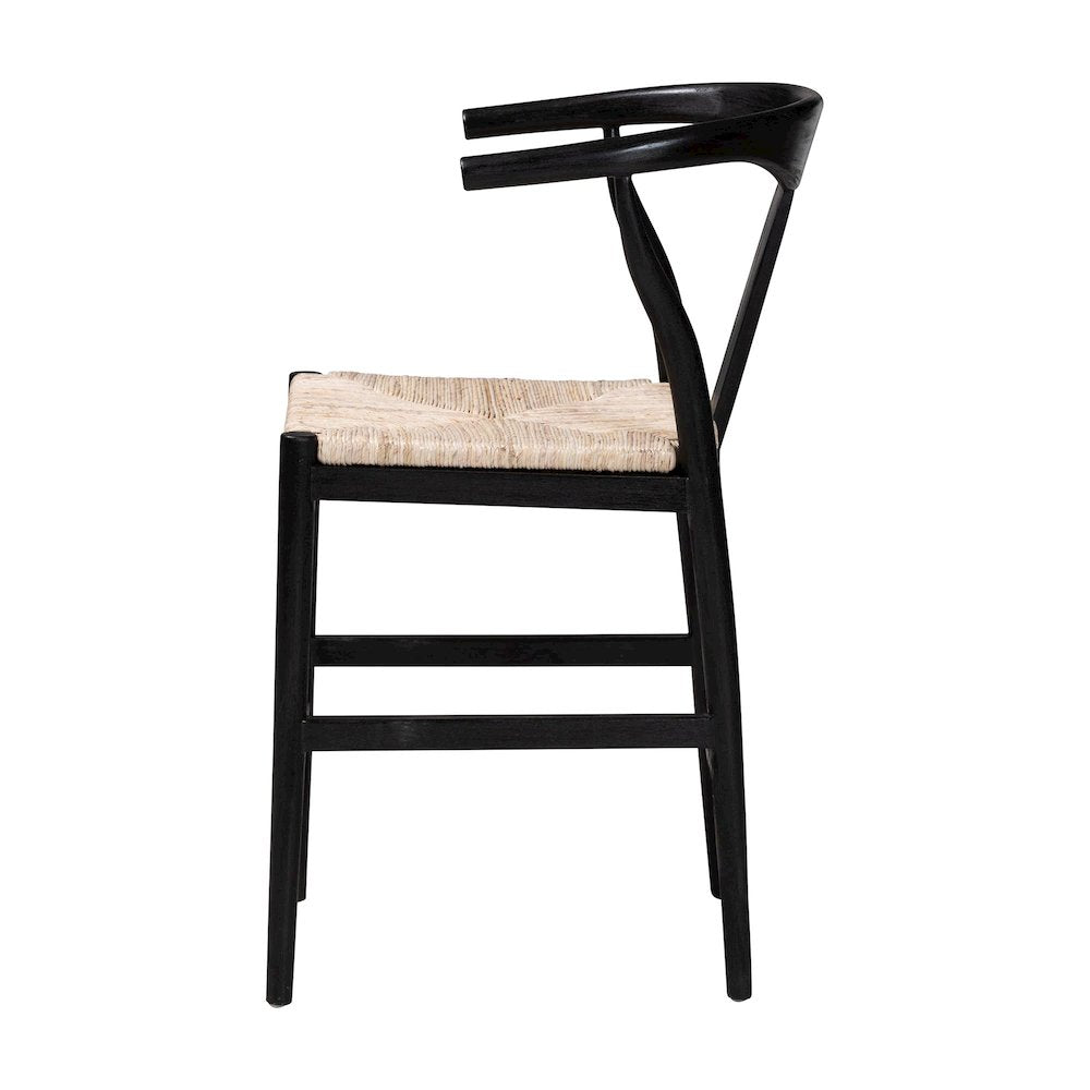Fika Wishbone Counter Stool - Seagrass Seat, Mahogany Frame, Black
