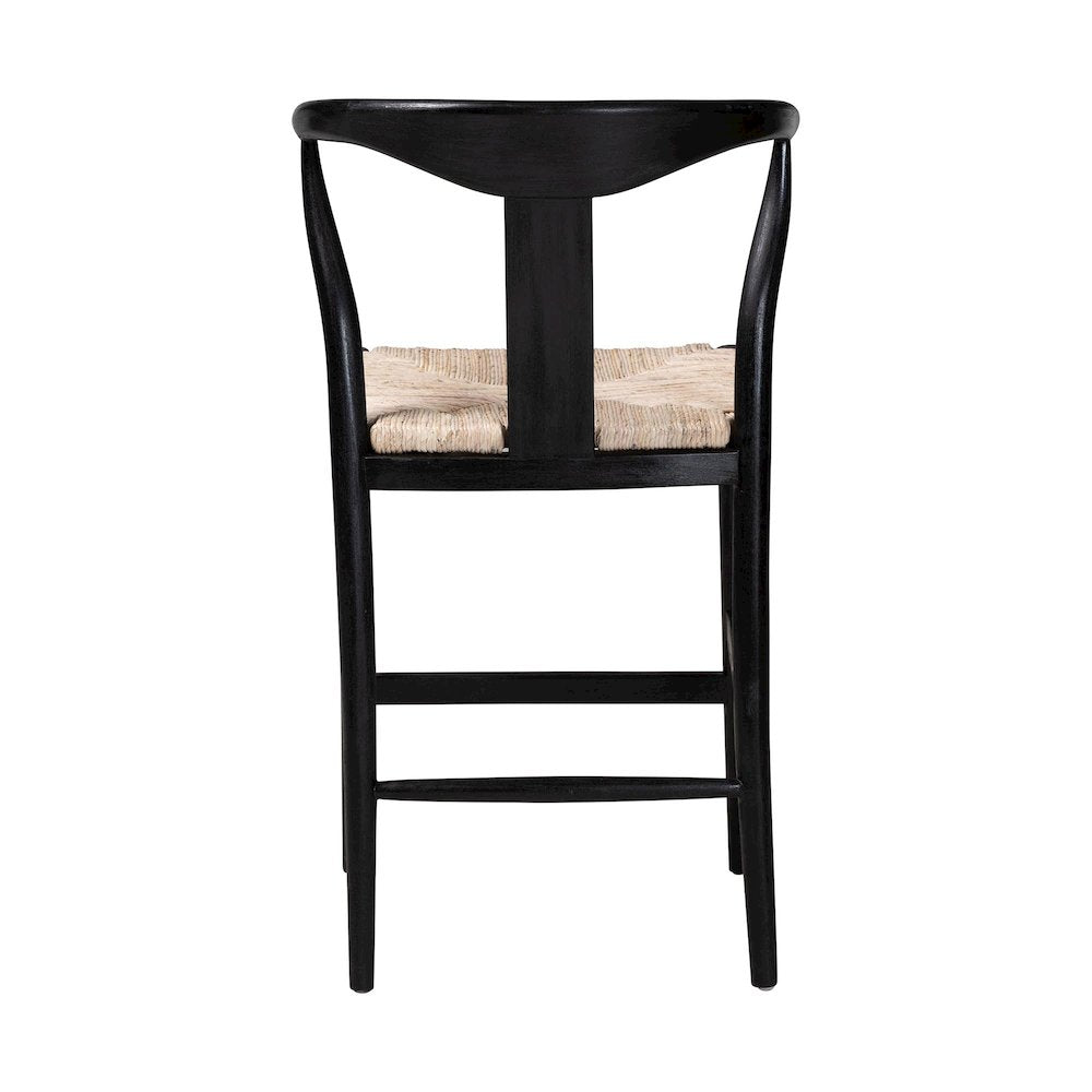 Fika Wishbone Counter Stool - Seagrass Seat, Mahogany Frame, Black