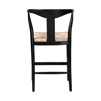 Fika Wishbone Counter Stool - Seagrass Seat, Mahogany Frame, Black