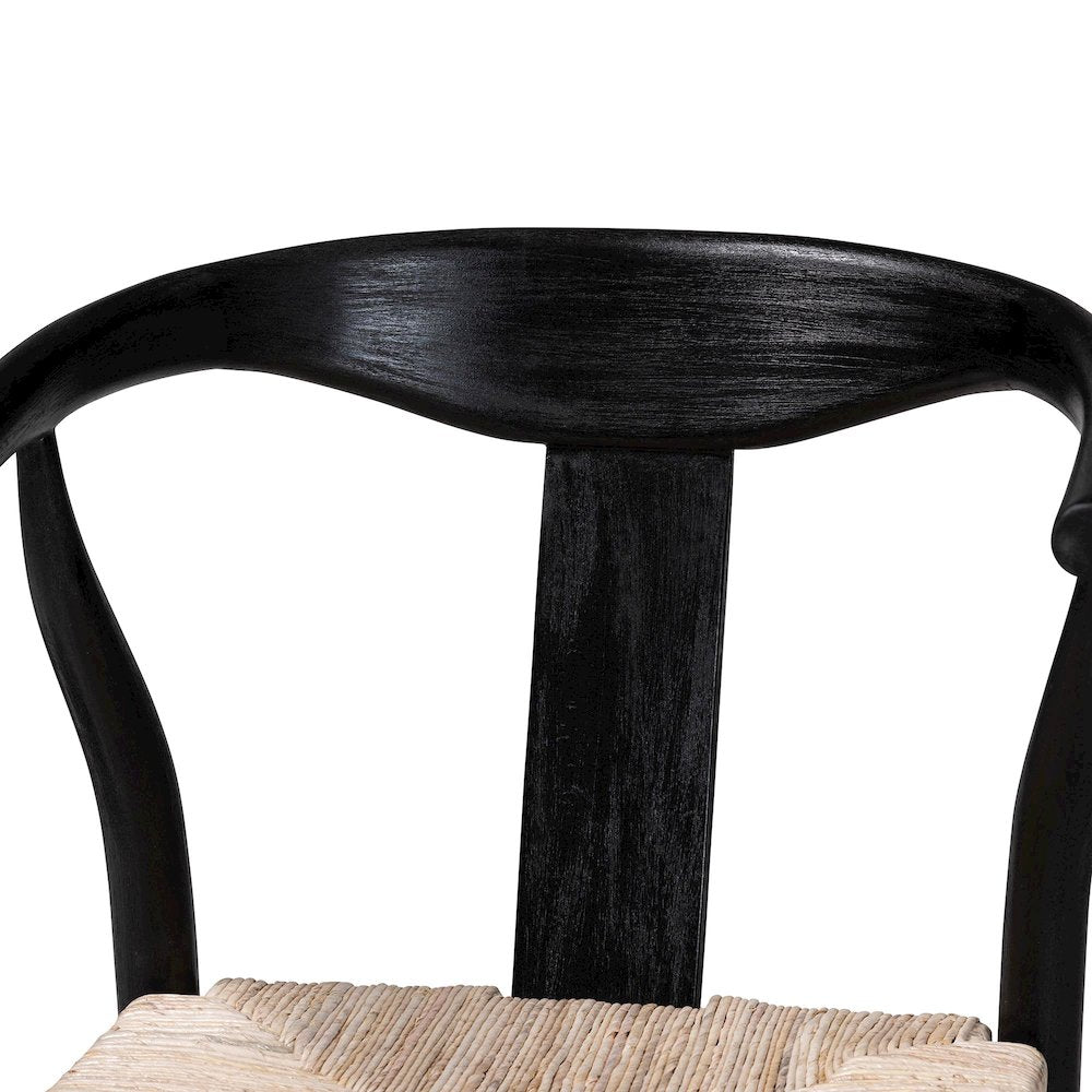 Fika Wishbone Counter Stool - Seagrass Seat, Mahogany Frame, Black