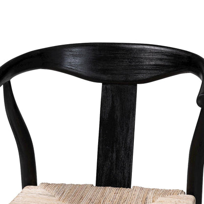 Fika Wishbone Counter Stool - Seagrass Seat, Mahogany Frame, Black