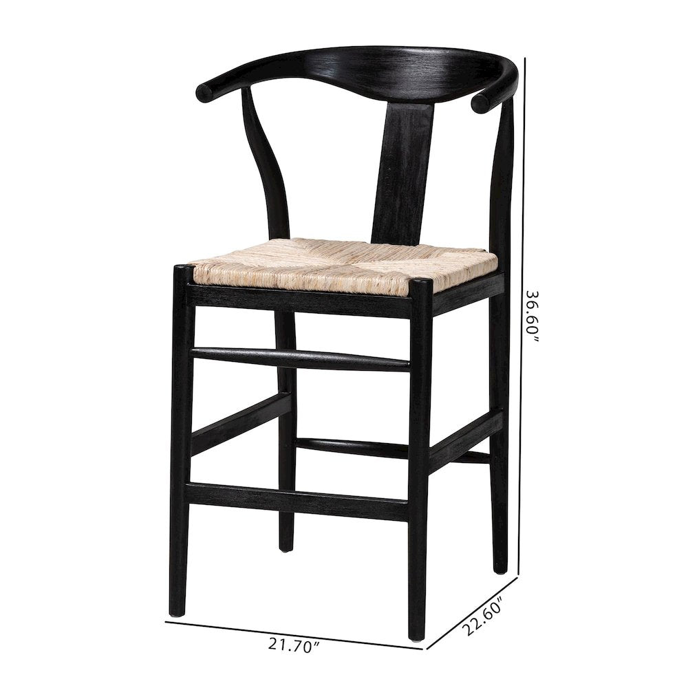 Fika Wishbone Counter Stool - Seagrass Seat, Mahogany Frame, Black