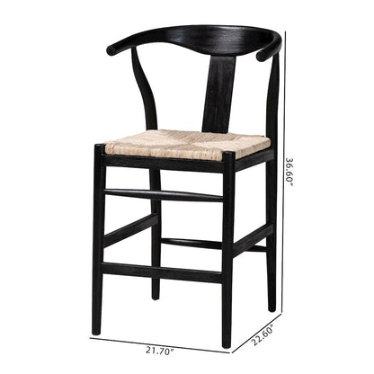 Fika Wishbone Counter Stool - Seagrass Seat, Mahogany Frame, Black