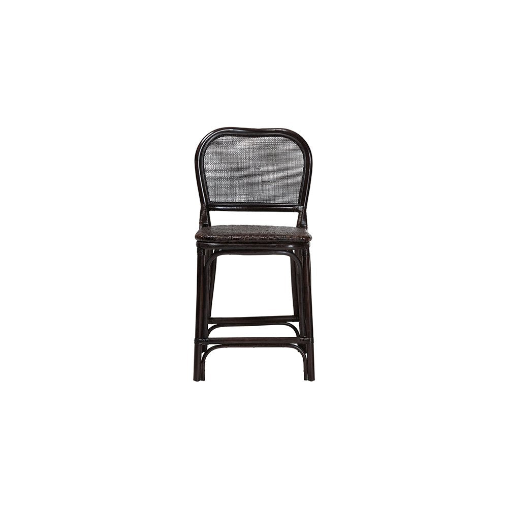 Irene Natural Rattan Counter Stool with Lattice Backrest, Espresso
