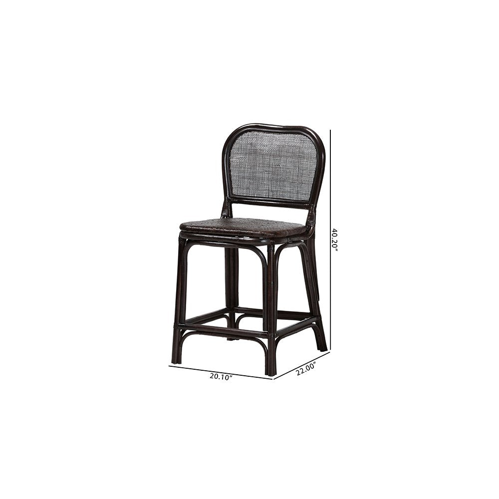 Irene Natural Rattan Counter Stool with Lattice Backrest, Espresso